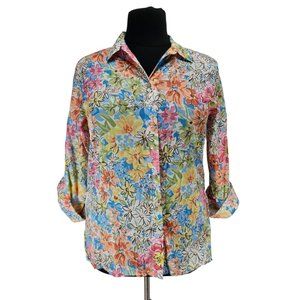 KORET FRANCISCA Womens Button Up Long Sleeve Shirt Size L Floral Cotton  314P